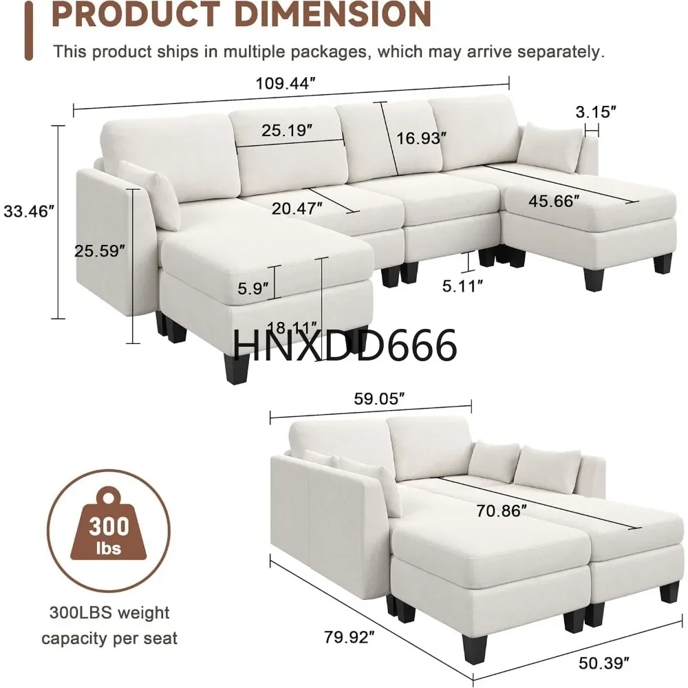 Convertible U Shaped Couch with High Density Memory Foam, 6 Seat Comfy, Living Room Sofas