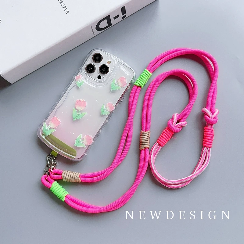 Mobile Phone Lanyard Cross-body Carryable Lengthening Anti-lost Mobile Phone Chain Versatile Contrasting Color Double Ring Knot