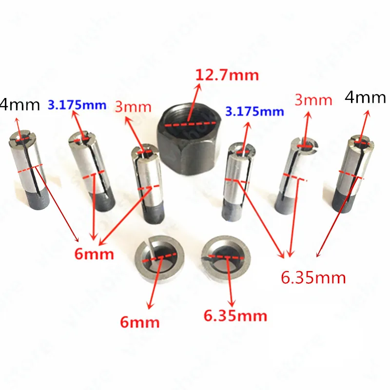 Nakrętka z tuleją zaciskową transfer adapter 3.175mm 6mm 4mm 6.35mm 3mm wymień dla Makita 3701 3703 3620 3709 3710 MTR050 MTR051 MT370 MT372