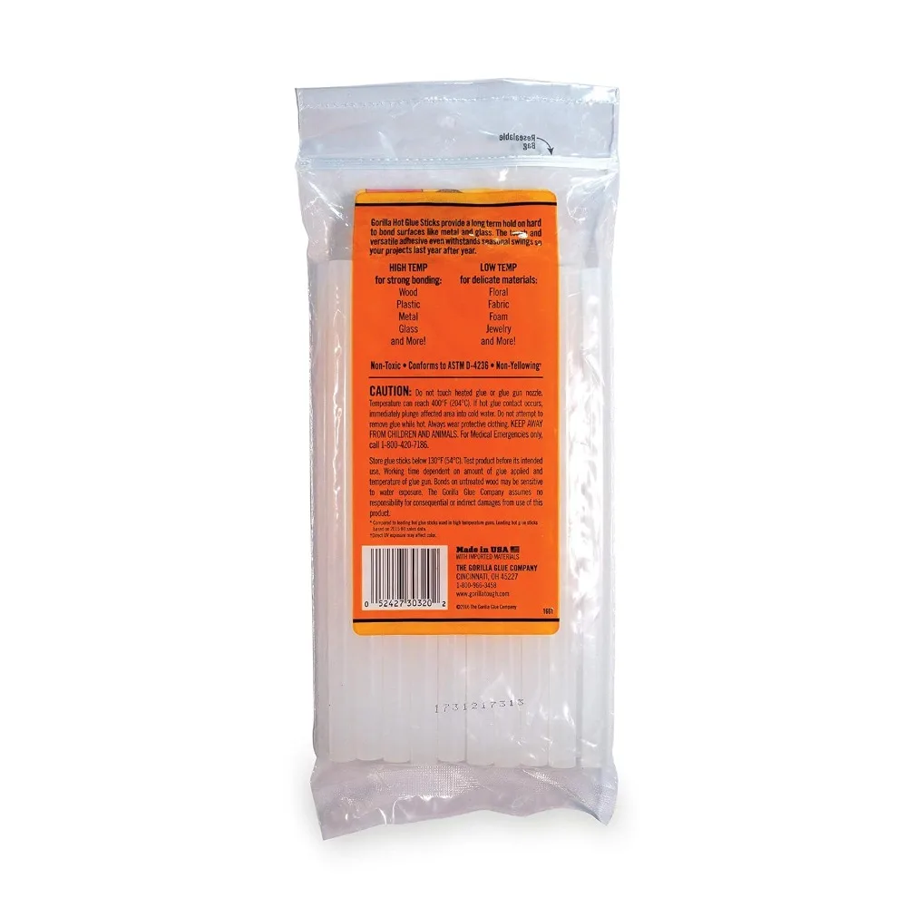 8-Inch Clear Hot Glue Sticks for Crafts, 20-Pack, All-Temp, 45s Work Time, Weatherproof