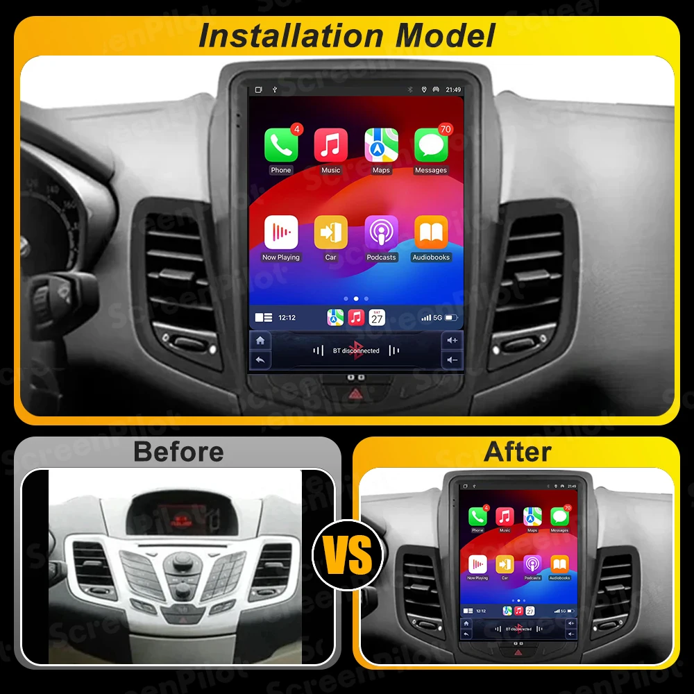 لفورد فييستا MK 7 2009-2014 2015 2016 أندرويد 15 مشغل فيديو الوسائط المتعددة مرآة ربط نظام تحديد المواقع والملاحة شاشة تعمل باللمس تسلا نمط #2