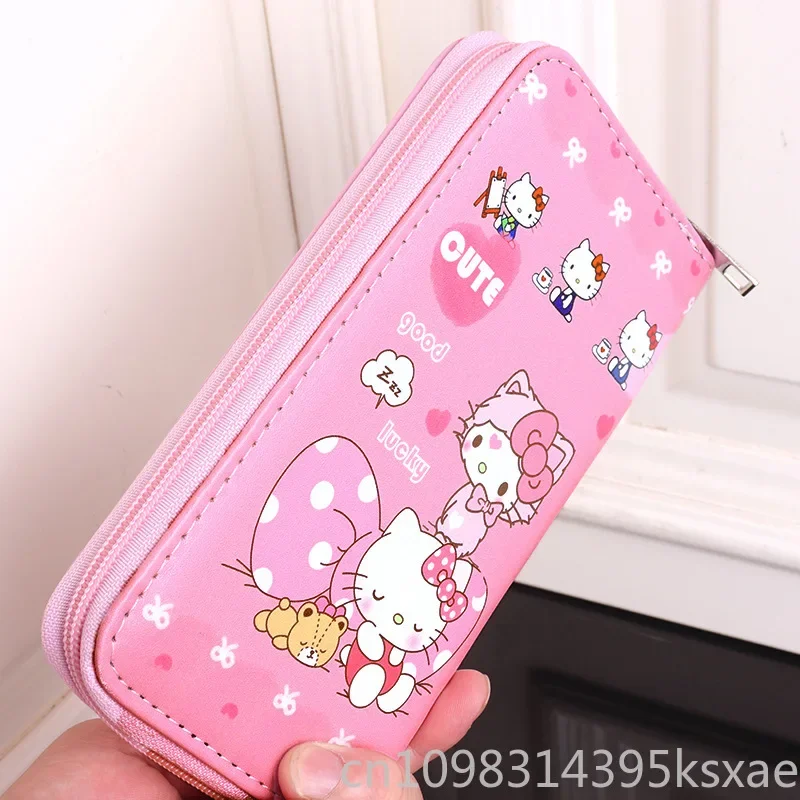 Розовый кошелек Sanrio Kawaii из искусственной кожи Hello Kitty, кошелек для монет для женщин и девочек, студенток, роскошная дизайнерская портативная сумка