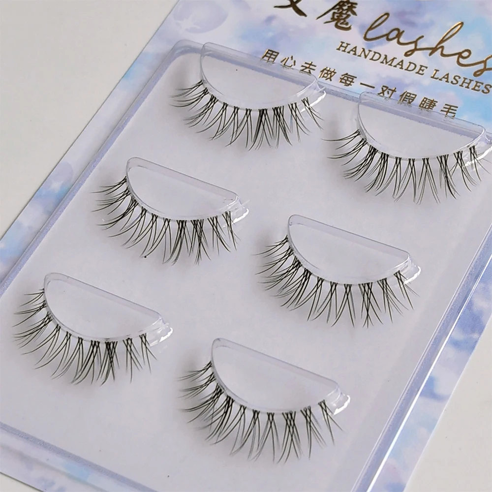 수제 천연 인조 속눈썹 투명 밴드 재사용 가능한 인조 속눈썹 검정 풍성한 두꺼운 가짜 속눈썹 속눈썹 연장