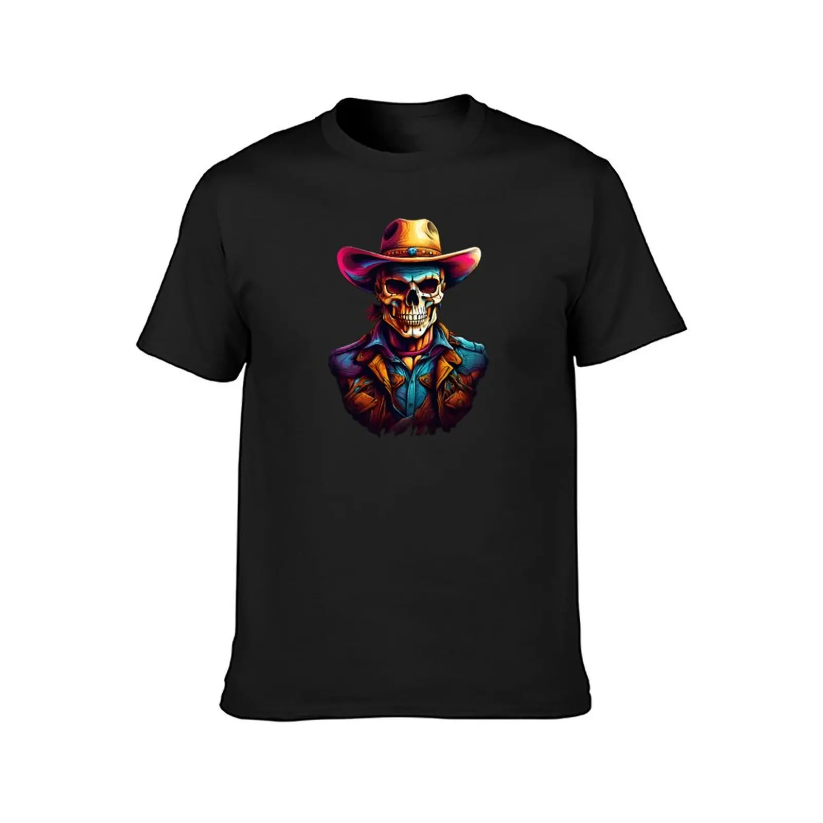 Colorful Painting of a Cowboy Skeleton 2 T-Shirt Short sleeve tee aesthetic clothes plain white t shirts men