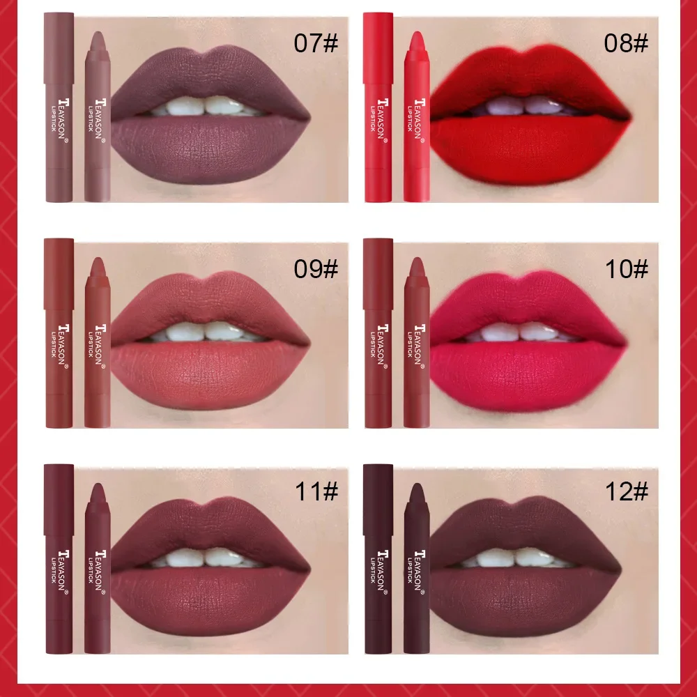 12 Colors Velvet Matte Lipsticks Pencil Lasting Waterproof Red Sexy Lip Stick Cup Tint Non-Stick Lip Long Lasting Moisturizing