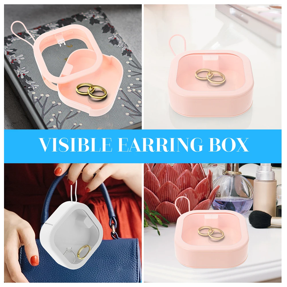 

2pcs Jewelry Storage Box ABS TPE Material Travel Portable Organizer For Women Earrings Case Multi Function Saving Space