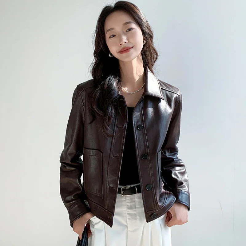 

W2EJOURNEY Top Quality Lxury Leather Jacket EU US Size Vintage Genuine Leather Short Slim-Fit Women's Leather Jacket
