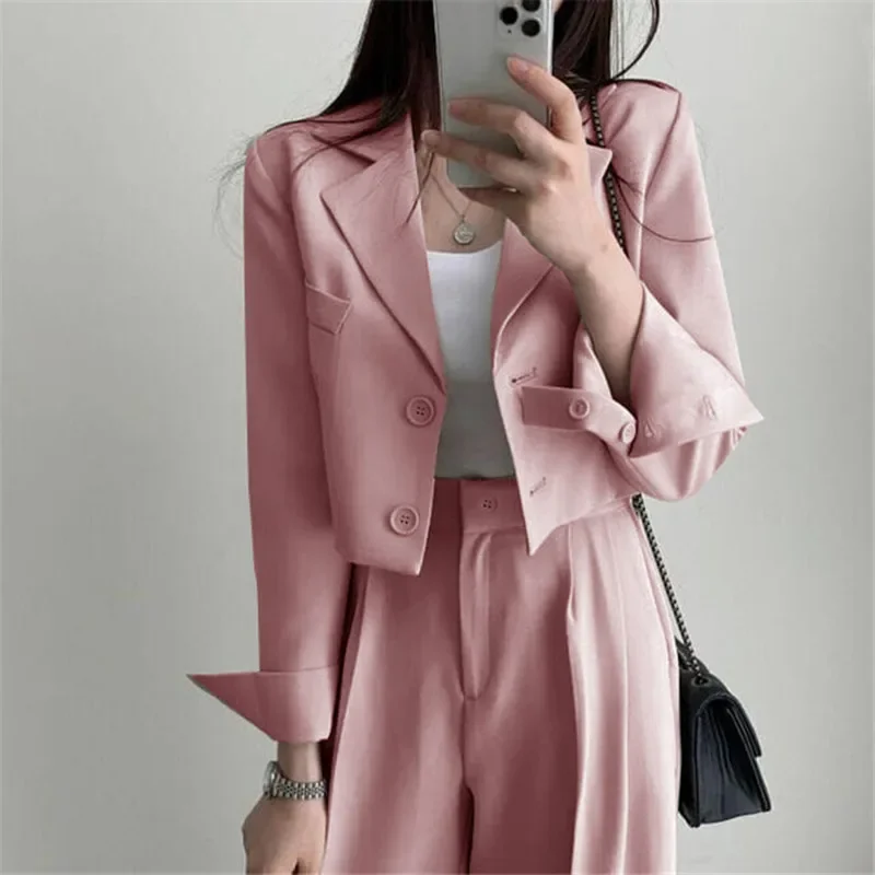 TFETTERS Women Suits Office Sets 2024 Autumn Korean Casual Loose Two Piece Sets for Women Long Sleeve Short White Coats