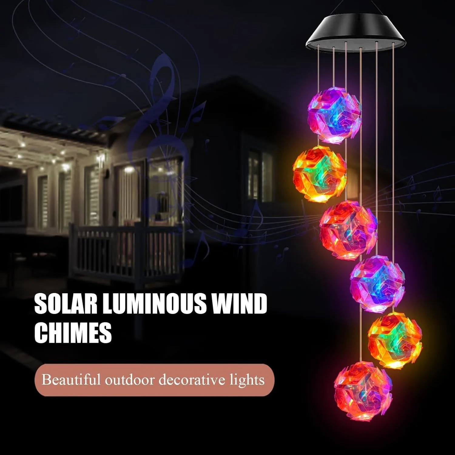 1 Solar-Powered Color-Changing Rose Laser Ball Wind Chime Light Waterproof Outdoor Garden Lamp Holiday Gift