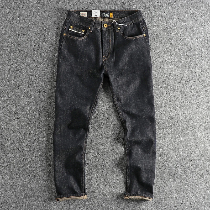 

Retro Red White Denim Jeans Men's Slim Straight Leg Original Color Trendy Casual Long Pants Autumn Season Youth Fashion