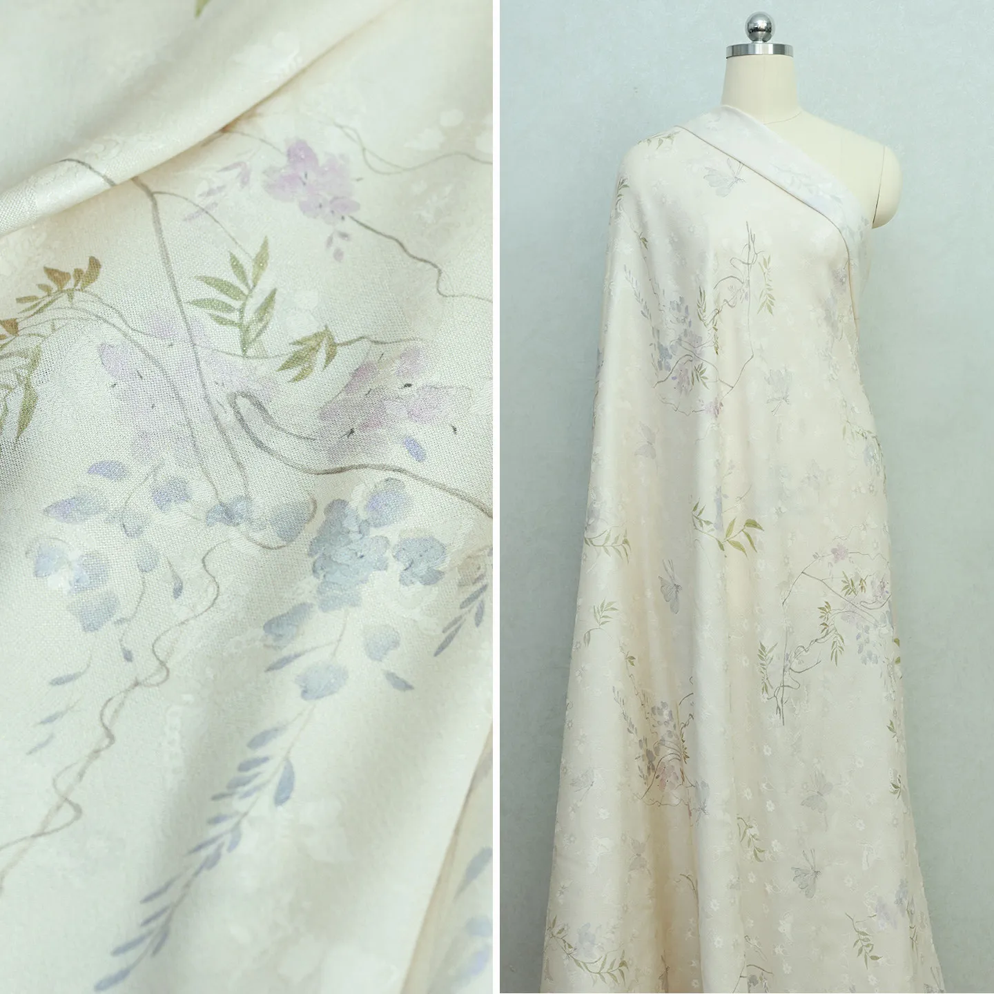 High Quality Ziyun Vertical Vine Silk Sprinkling Full Hole Hangluo Silkworm Fabric Han Chinese Clothing Cheongsam Designer Cloth