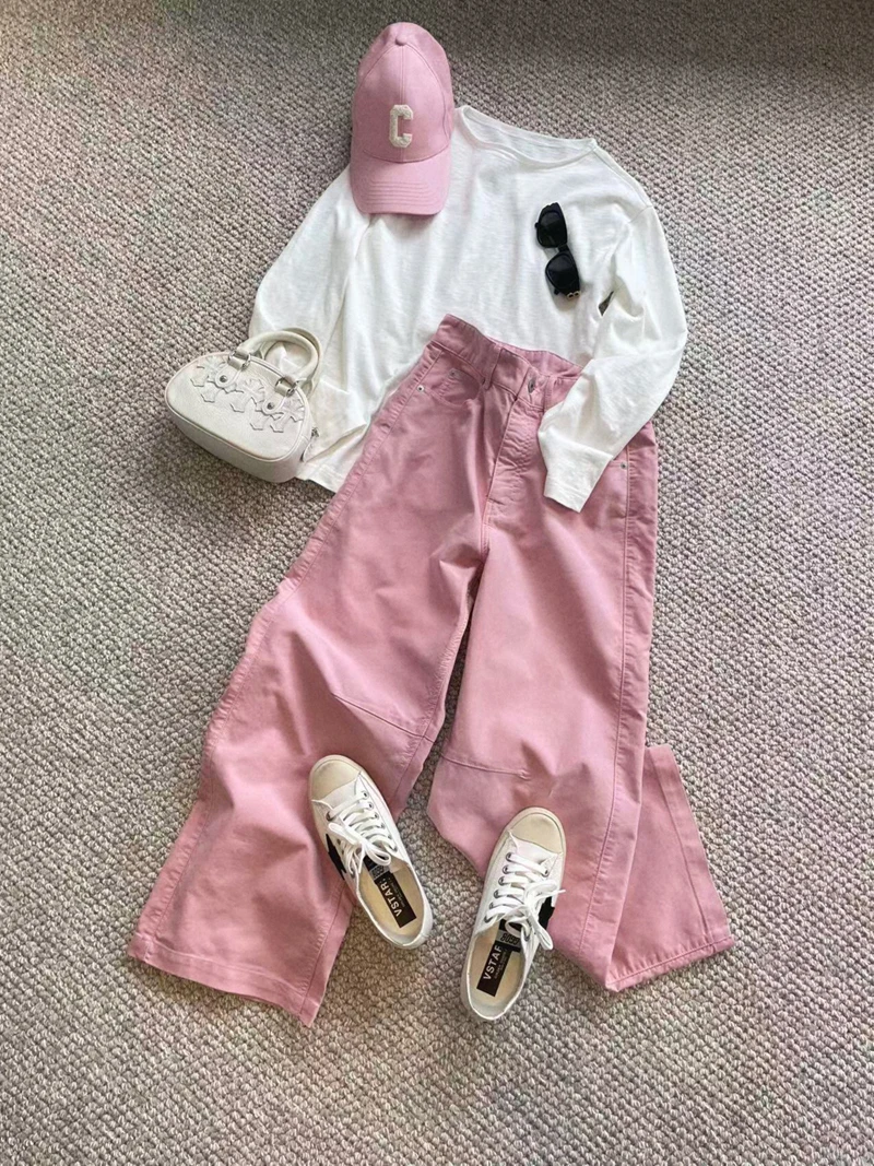 

Джинсы Cuijia Early Spring Soft Mist Poer с широкими штанинами, хлопковые, утягивающие, из денима, с нежной талией, женские