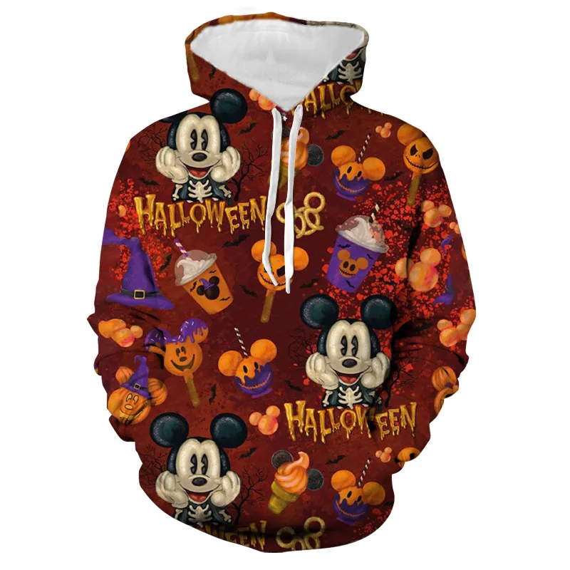 

Comfortable and casual Mickey Minnie Halloween warm men's and women's hooded sweatshirts fashionable cartoon print sweatshirts