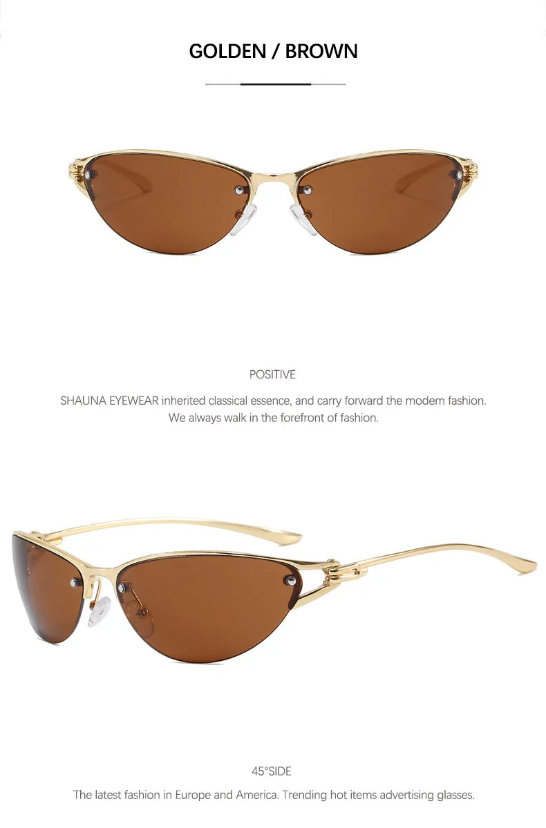 SHAUNA Neue Y2K Metall-Halbrahmen-Cat-Eye-Sonnenbrille für Damen, beliebte Herren-Gradienten-Werbebrille, UV400 – Detail 8