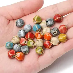 10pcs 10mm Irregular Faceted Ceramic Beads Colorful Handmade Spacer Beads for Jewelry Making DIY Beach Bracelet Accessories