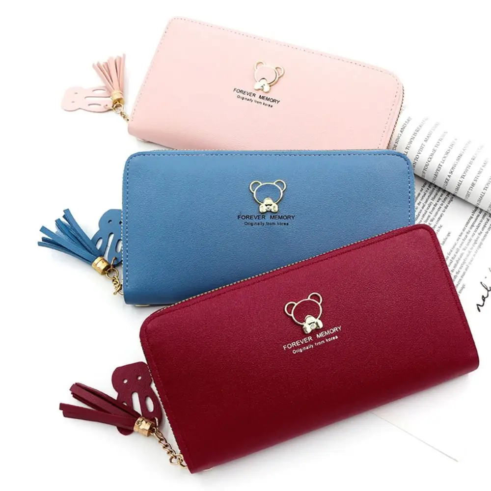 Fashion Bear Women Wallet Single Zipper Minimalist Long Style Large Capacity Coin Purse Mobile Phone Bag Women Wallet