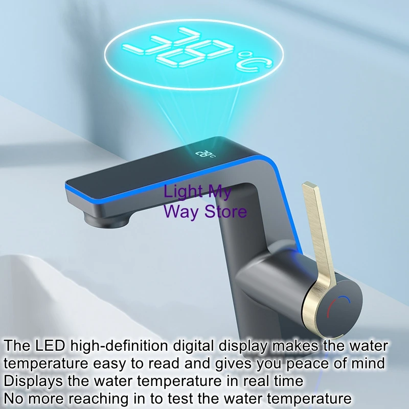 

Digital Display Bathroom Faucet for Home Use with Ambient Lighting for Hot and Cold Water