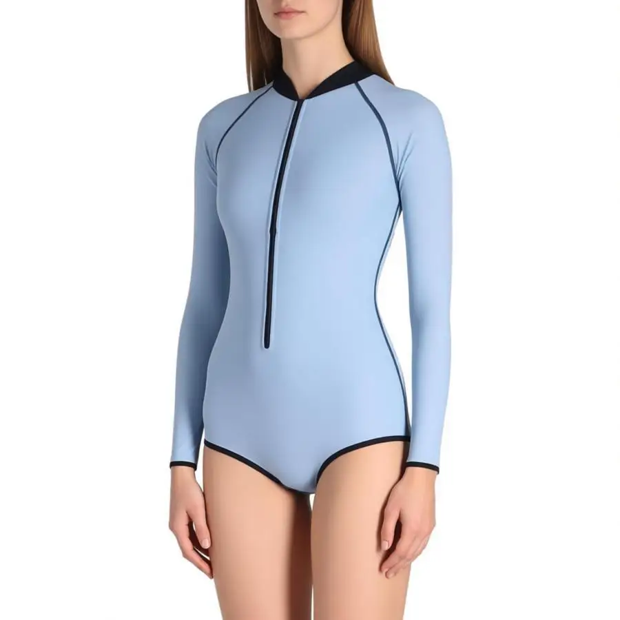 Stylish Long-Sleeved One-Piece Swimsuit for Women UPF50+ Sun Protection Slimming Swimwear  Bodysuit for Pool Beach Surfing Suit