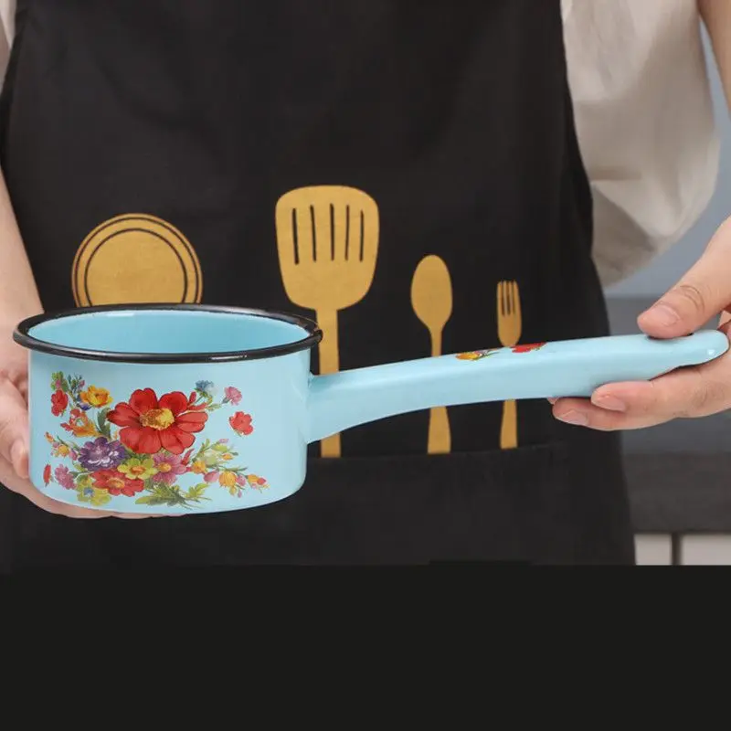 Enameled Water Spoon Milk Pot Vintage Long Handle Soup Ladle Kitchen Tools Can Be Induction Heating Enameled Skillet view 4
