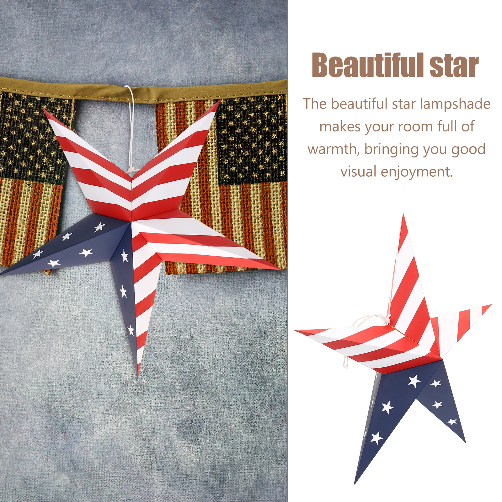 

3D Foldable Star Paper Lampshade Independence Day Decor Hanging Pendant Light Bedroom Living Room Ceiling Lantern Ornament Gift