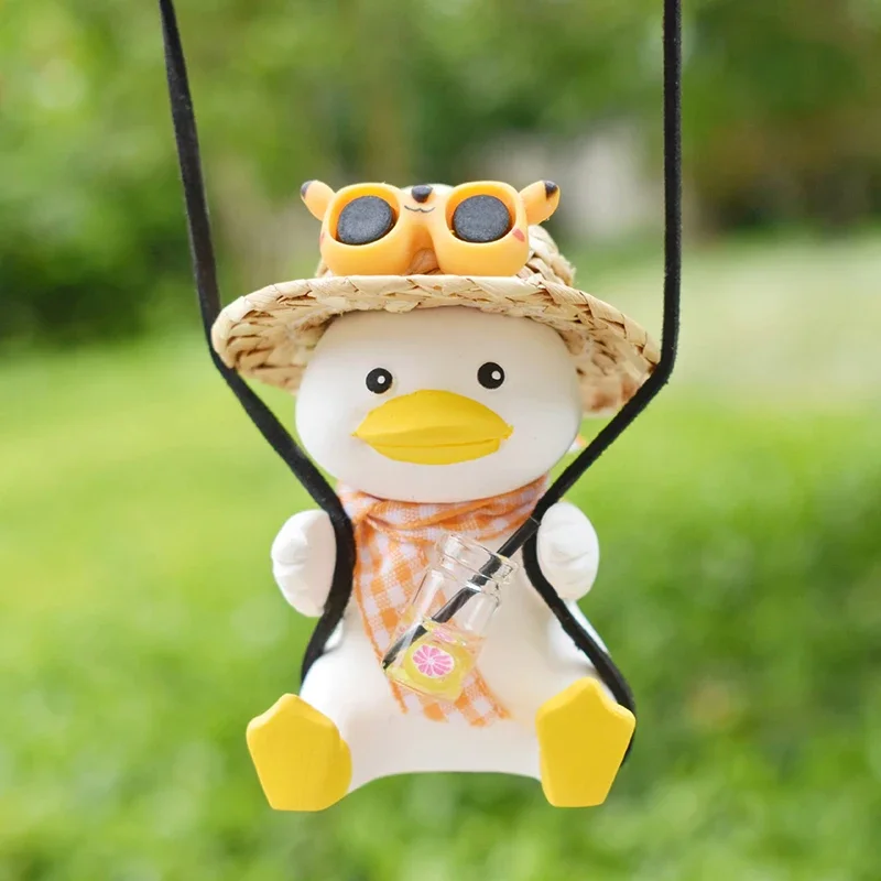 1 PC Cute Anime Little Duck Swing Car Pendant Interior Auto Rearview Mirror Ornaments Pendant For Car Accessory Gift for Friends