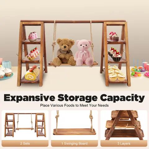 BulkHarbor Wooden 3 Tier Cupcake Stand, Dessert Stands with Serving Tray and Foldable Stand for Party for Party, Birthday