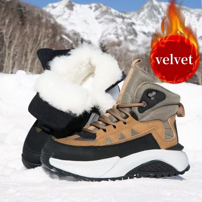 عالية الجودة المخملية الثلوج الأحذية رجل في الهواء الطلق منصة الشتاء أحذية للرجال الدافئة سميكة الفراء الرجال حذاء من الجلد بوتاس الفقرة hombre