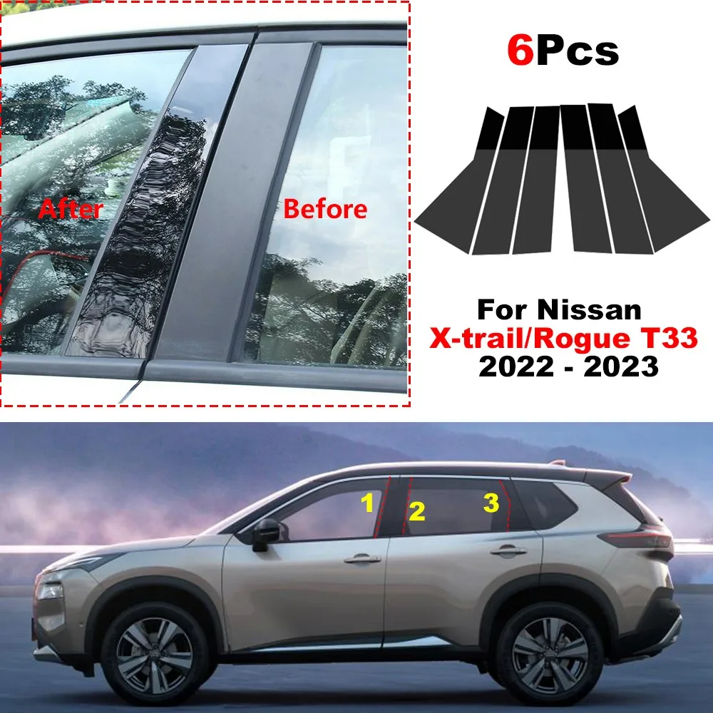 

6Pcs Car Pillar Posts Door Window Trim Sticker for Nissan X-trail/Rogue T33 2022 2023 BC Column Sticke Auto Accessories