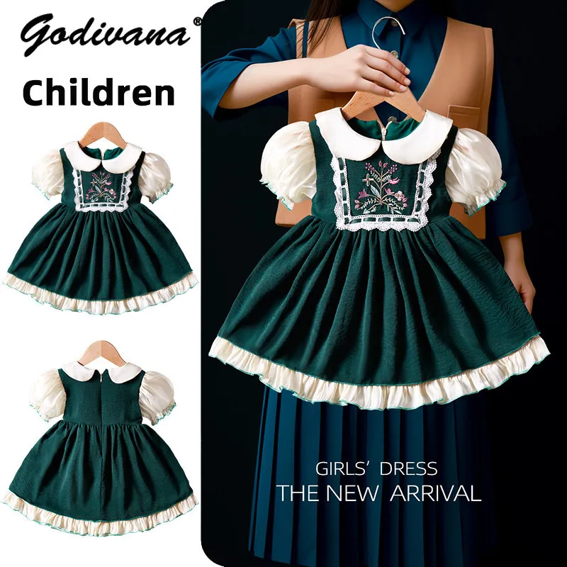 

Cute Baby Girls Sweet Lolita Princess Dress Childrens Pastorale Doll Collar Puff Sleeve Embroidery Lace Trim Birthday Ball Gown