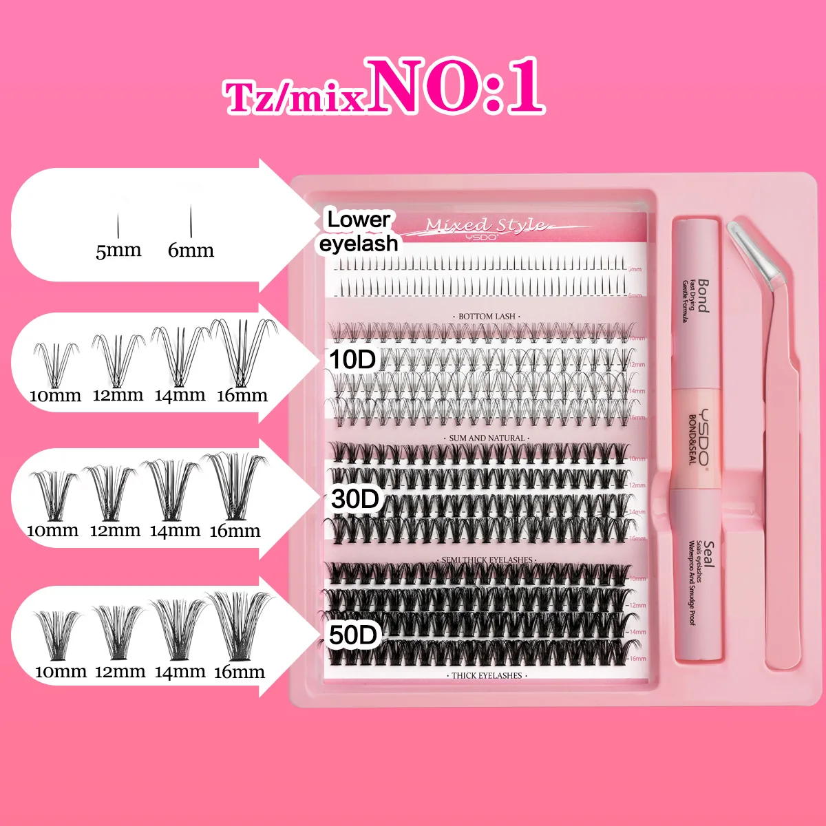 14 rijen individuele wimpers 20D/40D/60D valse wimpers 5-16 mm wimpercluster wimpers lijm en pincet wimperverlenging make-up tool