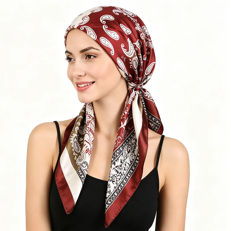 Neuer Damen-Doppelschicht-Paisley-Satin-Instant-Hijab-Schal-Turban, muslimische Kopfbedeckung für Frauen, Chemotherapie-Mütze, Haarausfall-Abdeckung, Kopfwickel, Banda – Detail 11