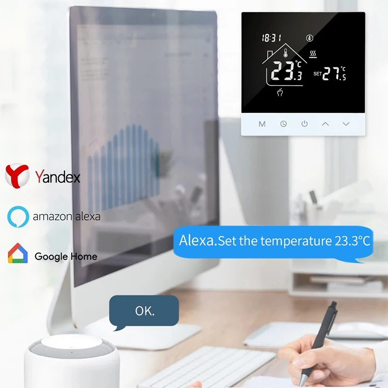 Tuya S4 Wifi Smart Heating Thermostat LCD Display Voice Control Alexa Tuya Alice/ Electric/Water Floor Temperature Controller