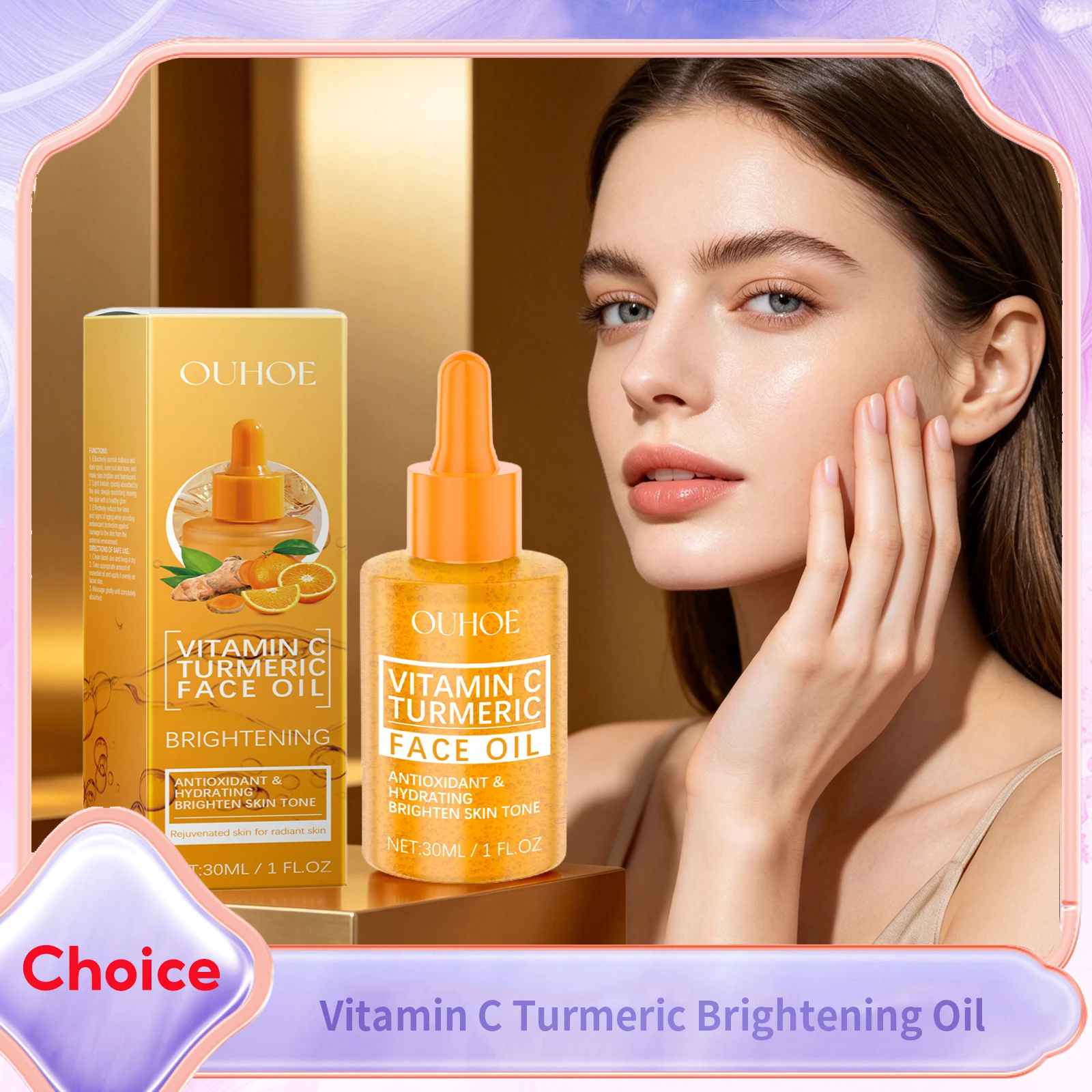 Óleo Essencial de Cúrcuma e Vitamina C para o Rosto, Anti-Envelhecimento, Anti-Oxidação, Clareador de Manchas Escuras, Reduz Poros, Uniformiza o Tom d