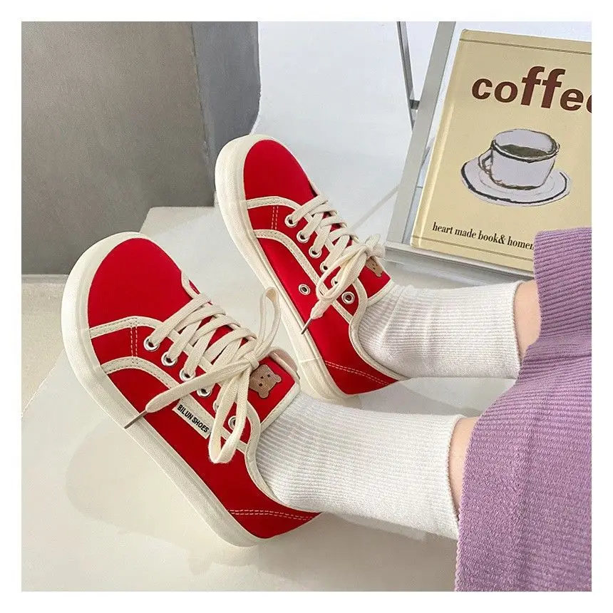 Designer Canvas Shoes Women Low Top Sneakers Wide Toe Lace Up Trainers Shoes Brand Girls Red Blue Sneakers Girls Tenis Plimsolls