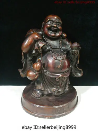 China Buddhism Temple Bronze Gold Bag Happy Laugh Maitreya Buddha Statue