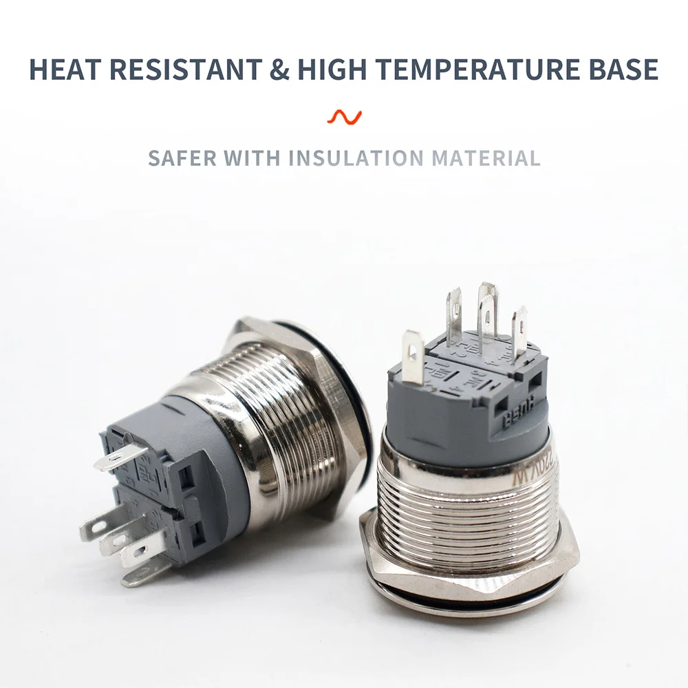 Metal Push Button Switch Waterproof LED 12/16/19/22mm Light Momentary Self-locking Automatic Reset Power Symbol Button with