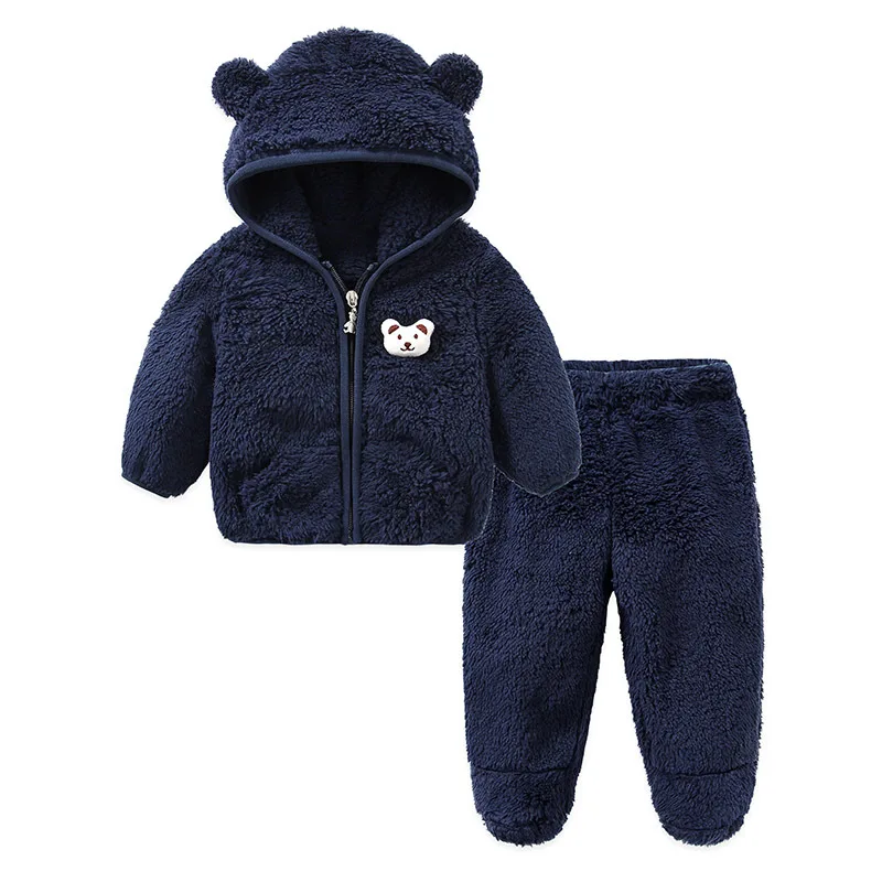 2024 Children\'s Padded Suit Boys Warm Fashion Casual Sets Autumn Winter New Girls Cute Hooded Solid Color 2 Piece 7M-3 Years Old