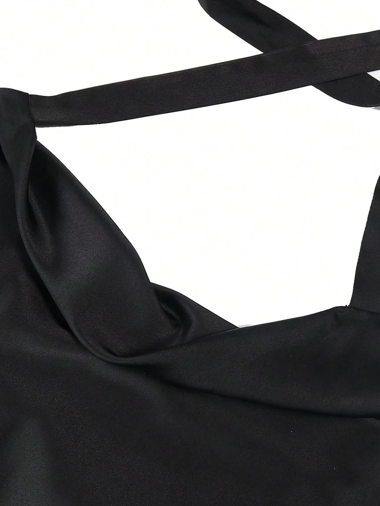 Mini abito da donna in raso con scollo all'americana Abiti da cocktail da festa in seta con scollo ad anello sexy in poliestere La scelta migliore per l'estate