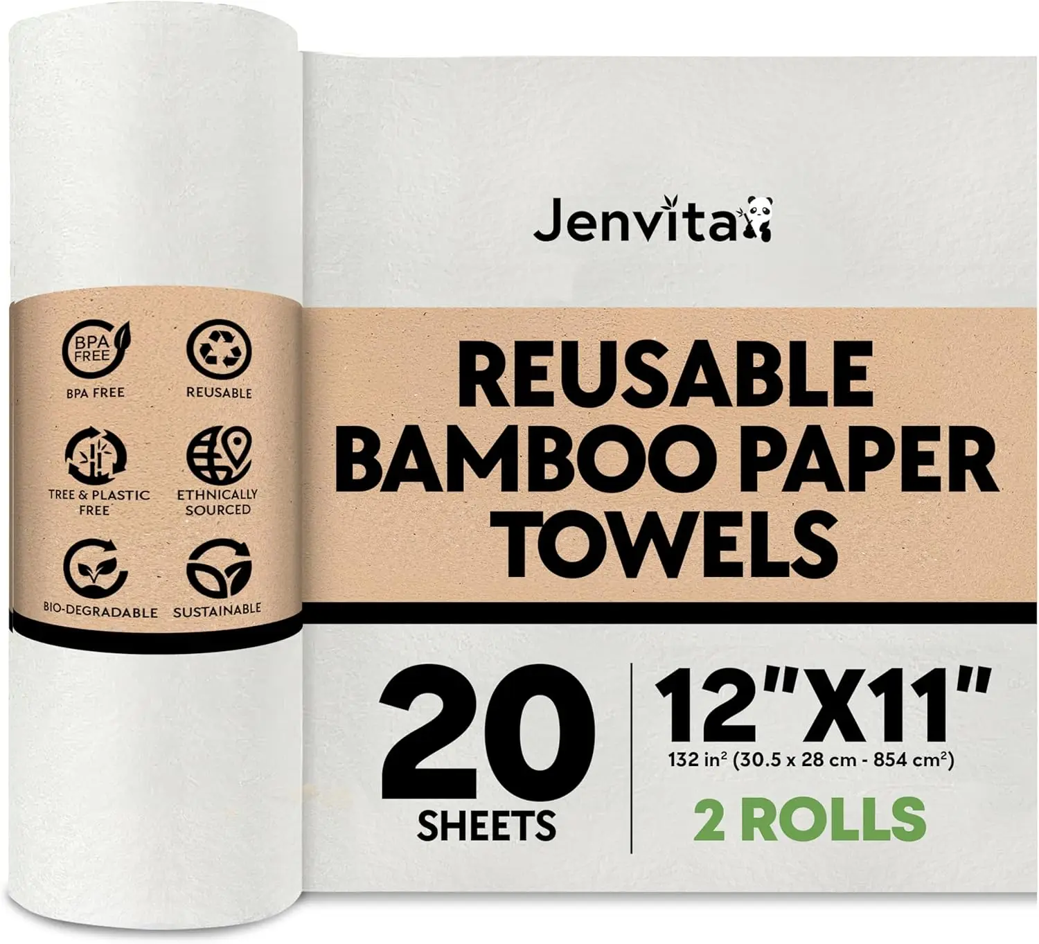 

Reusable Bamboo Paper Towels - Heavy Duty, Absorbent, Durable, 2 Rolls 40 Sheets