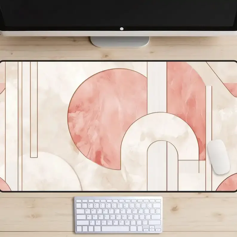 

Бежевый эстетический настольный коврик в стиле ар-деко, розовый и коричневый настольный коврик, настольный коврик пастельных цветов, коврик для мыши в стиле современного искусства, архитектура, модный декор