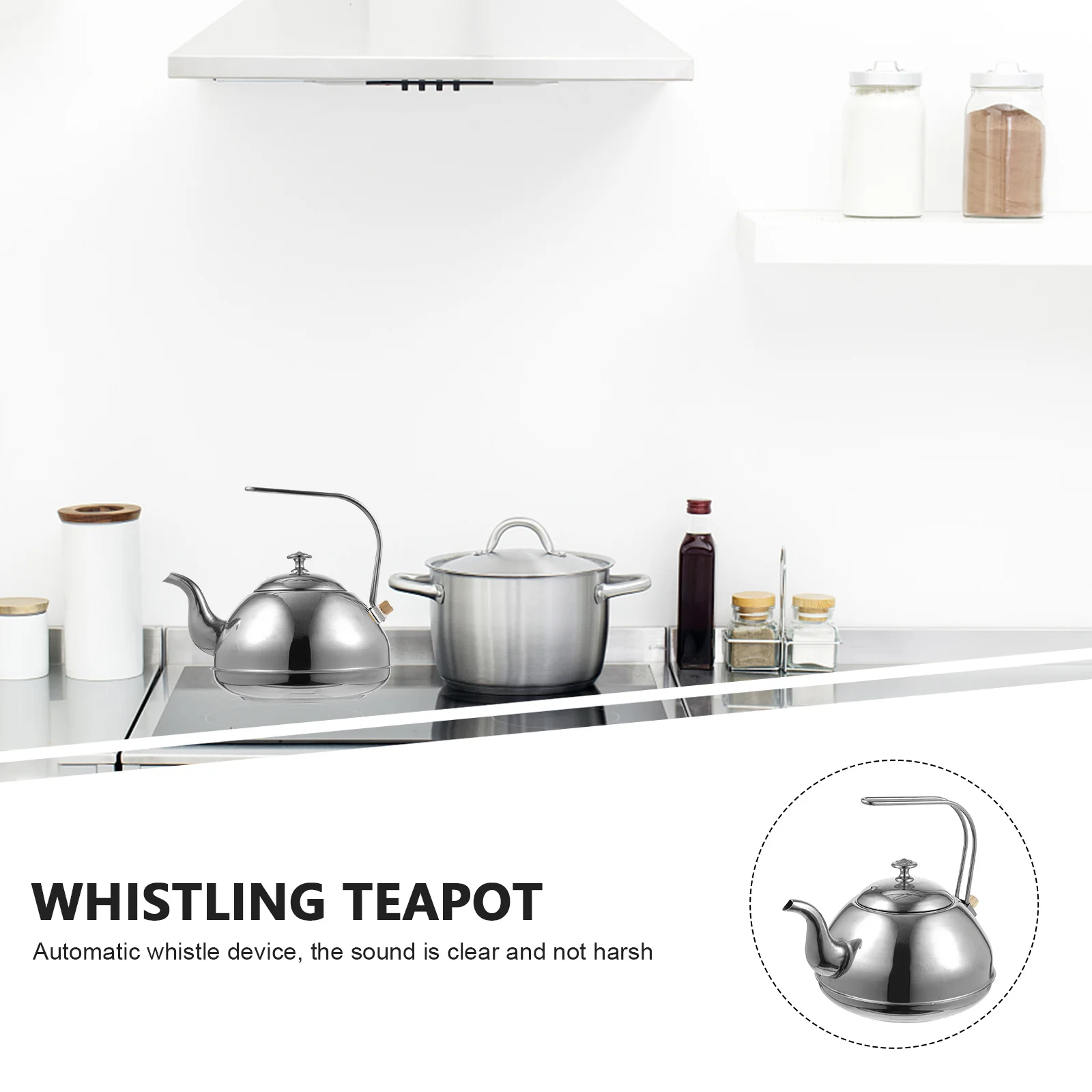 

Stainless Steel Tea Pot Sleek Filter Cup Stovetop Kettle Glossy Surface Easy Grip 1.5L Stainless Steel Tea Pot