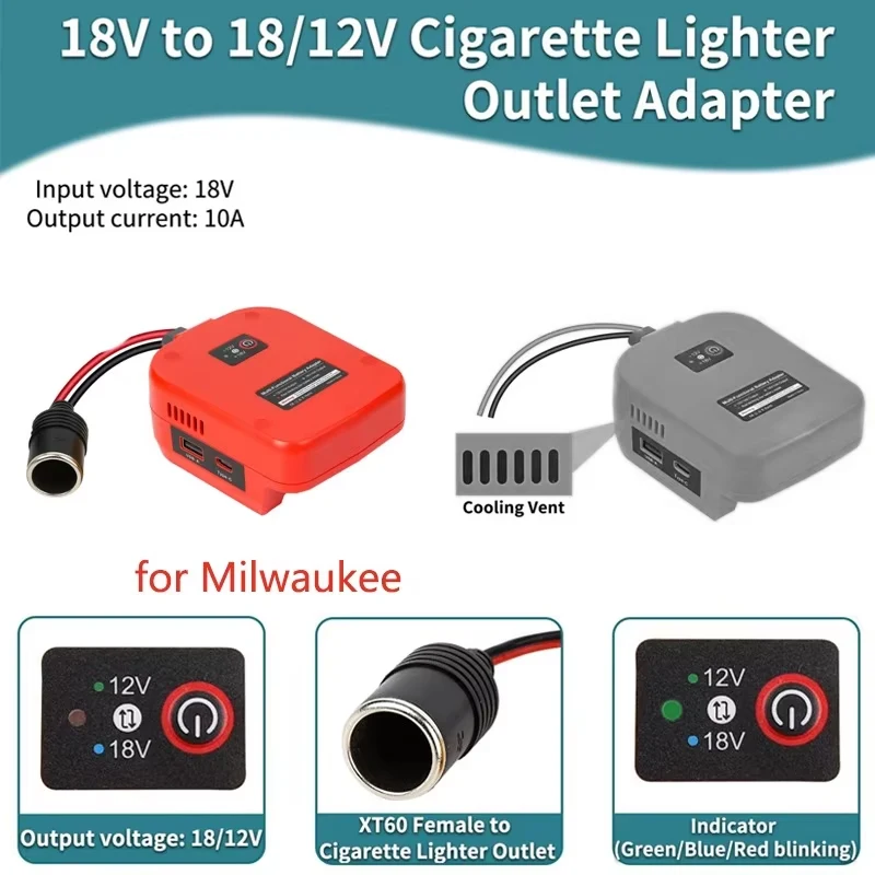 

Преобразователь напряжения 18В в 12В (адаптер питания) для аккумуляторов Dewalt/Milwaukee 18В с USB Type-C для гольф-каров, радиоуправляемых моделей и DIY-проектов