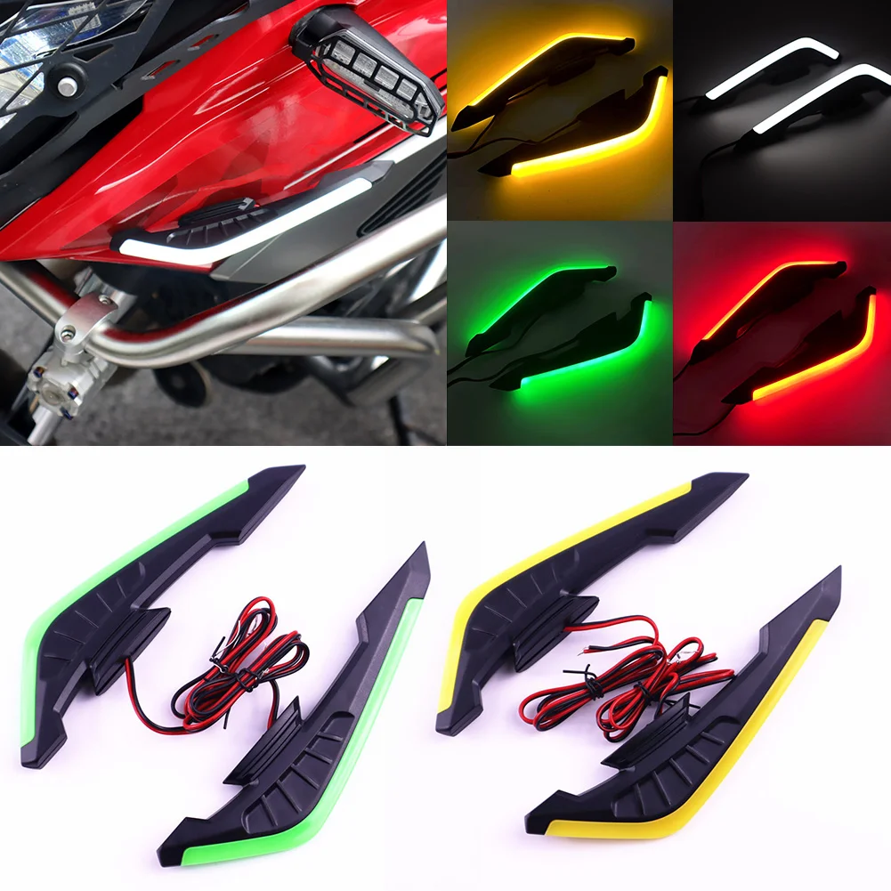 2Pcs LED Motorcycle Front Side Spoiler Winglets Aerodynamic Wing Set Fixed Wind Wings with LED Light Adhesive Decoration Sticker