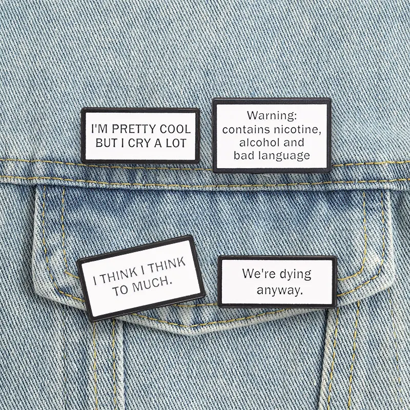 Warnhinweis-Emaille-Pins „Überdenken verhindern“ – Sarkastische Zitate Broschen „Ich bin ziemlich cool“ Anstecknadeln Schmuckgeschenk für Freunde