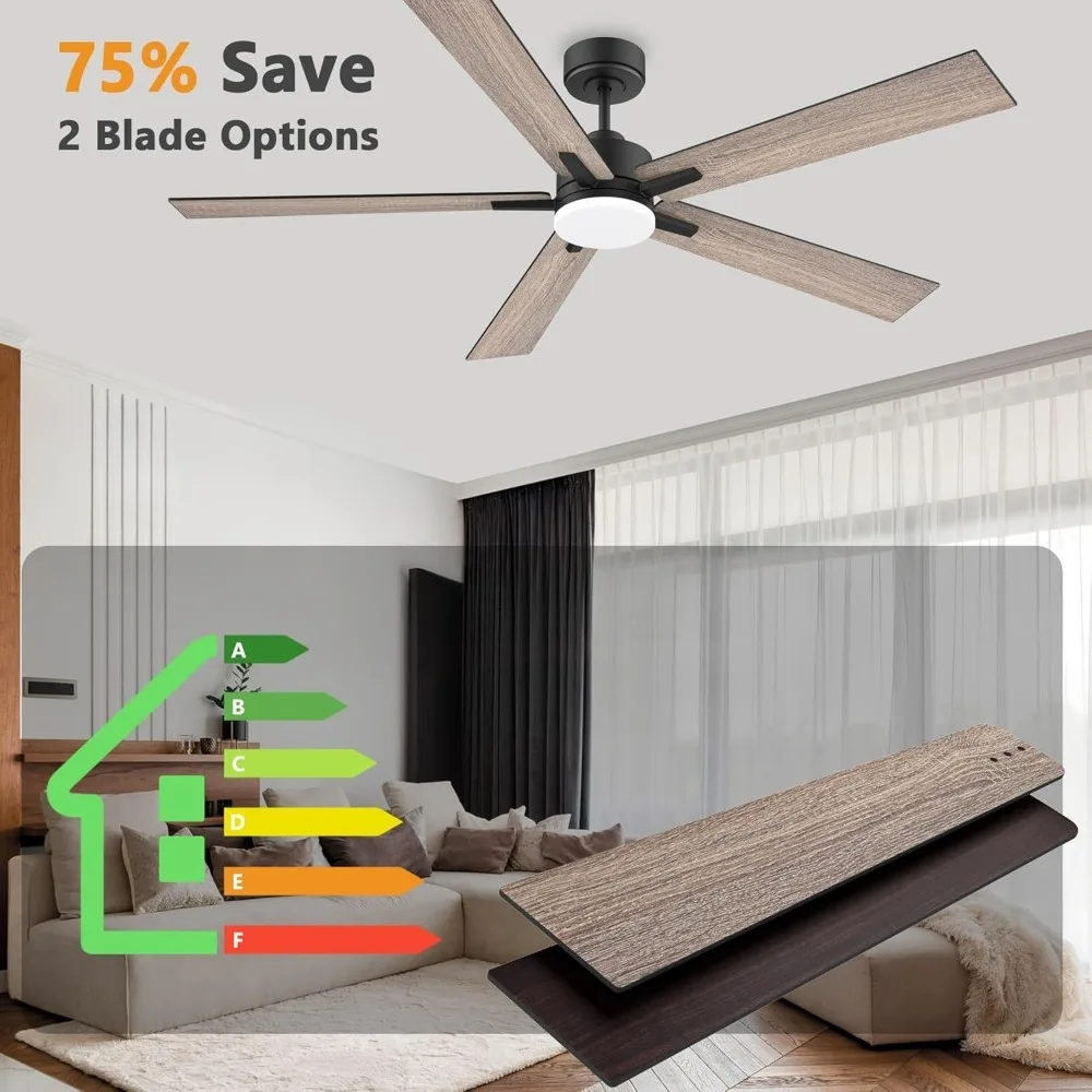 Ceiling fan with light, silent,dimmable, outdoor indoor modern ceiling fan, for large bedroom living room kitchen terrace, brown