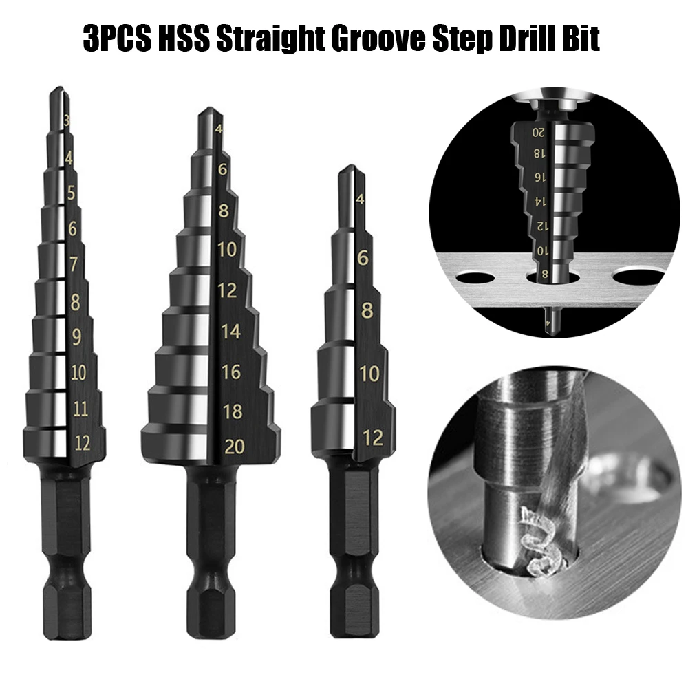 

Набор ступенчатых сверл, из быстрорежущей стали с титановым покрытием, 3 шт., 3-12 мм, 4-12 мм, 4-20 мм, для дерева, металла