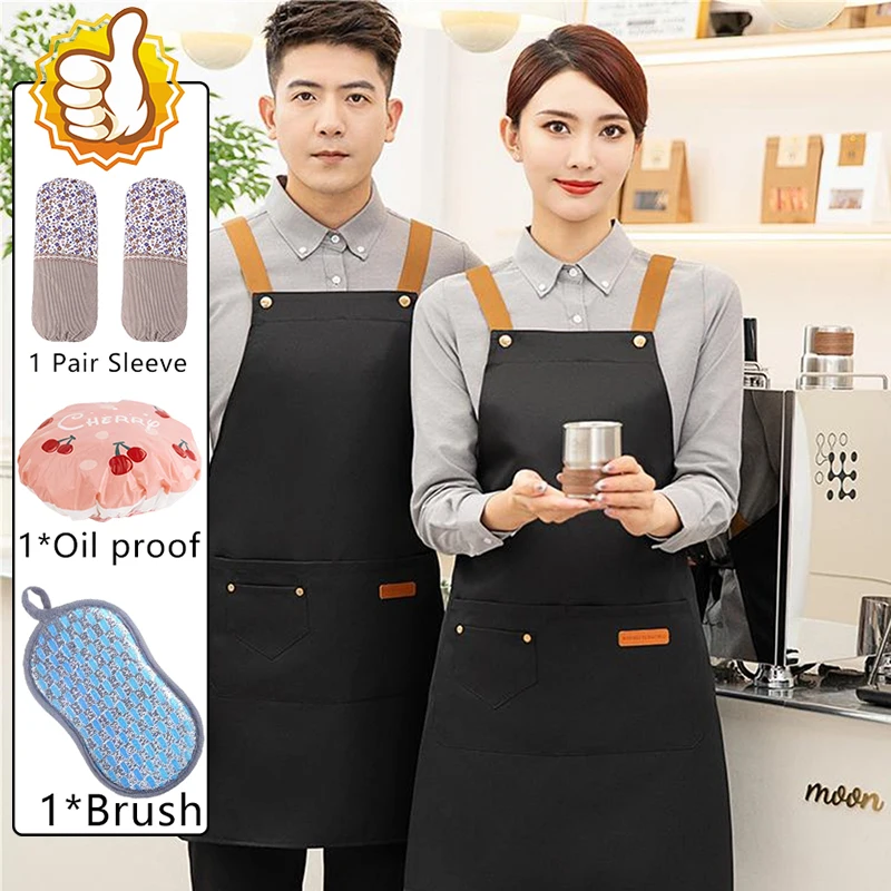 

Cooking Apron Kitchen Household Waterproof Oil-proof With High Appearance Barbecue Hairdresser Adult Pocket Apron Kitchen Tool