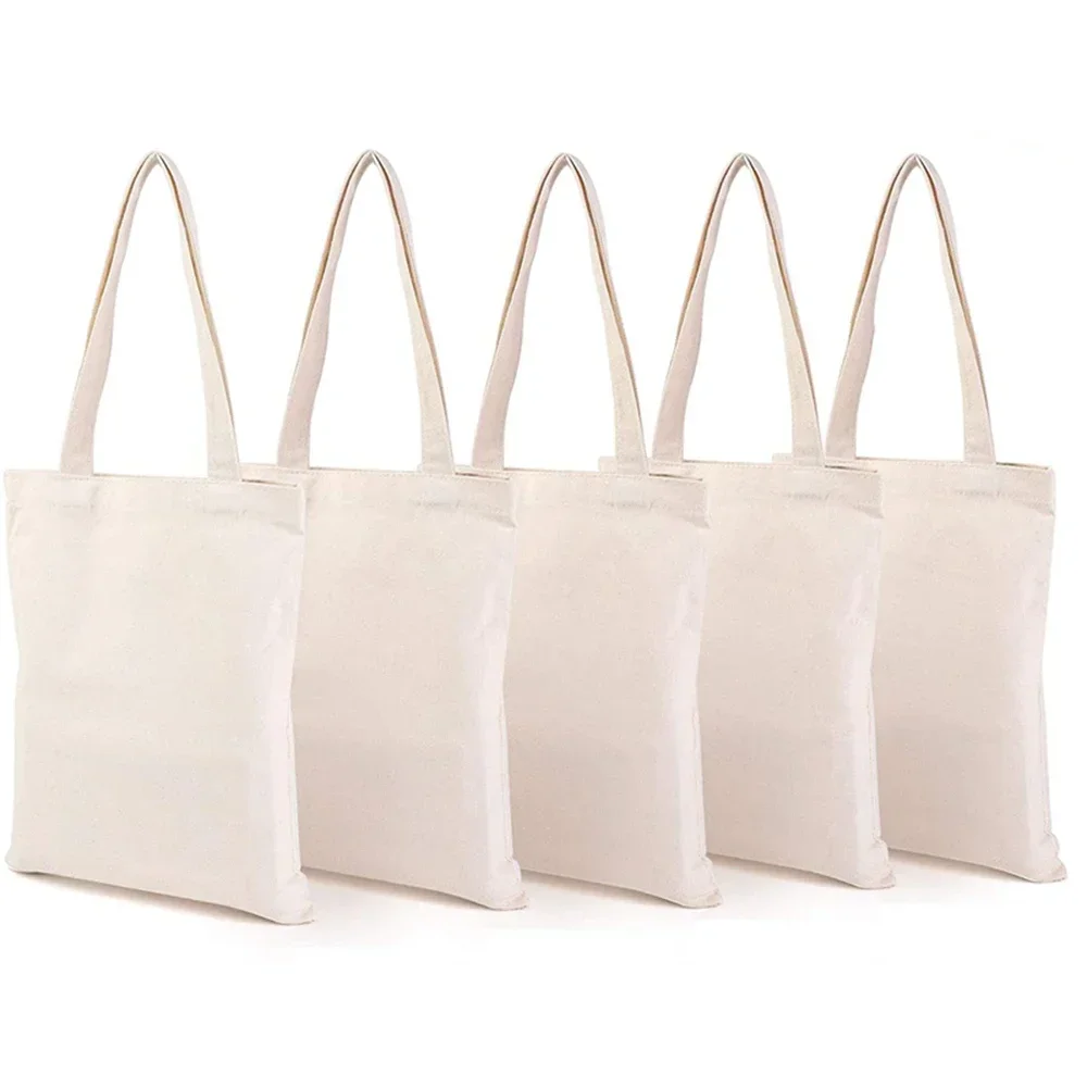 FKX-01 Women Handbags Creamy White Plain Folding Canvas Shoulder Tote Bags Reusable Cotton Grocery High Capacity Shopping