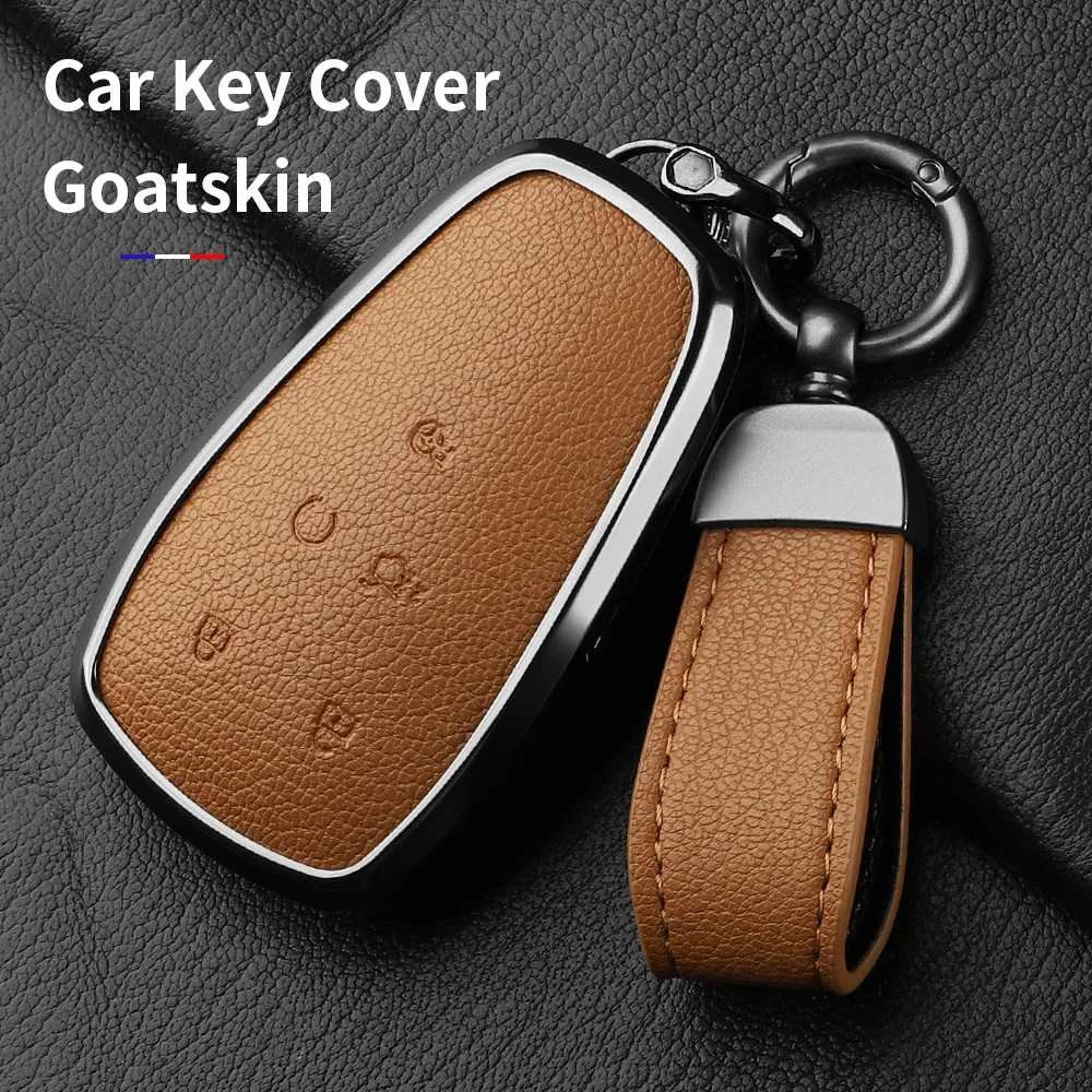 Aluminum Alloy Goatskin Car Key Case Cover For Changan Eado Unit CS35plus CS55plus CS75plus Car Key Protection Shell Accessories