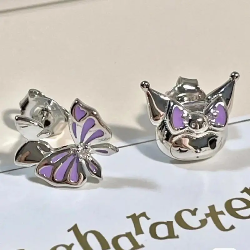 Kuromi Sanrio Purple Butterfly Ear Studs Creative Design Periphery Kawaii Girl Decoration Personality Birthday Present Exquisite